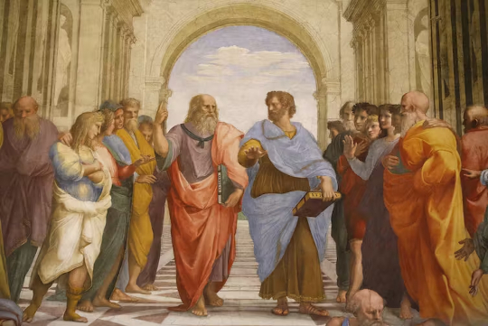 Aristotle in a discourse with Plato in a 16th century fresco
